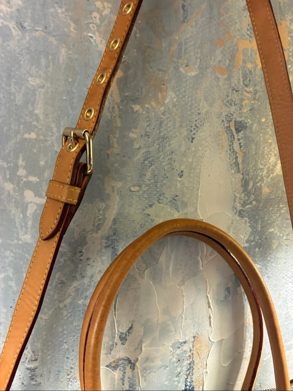 EUC Vintage Dooney and Bourke Blue Monogram Satchel with Tan Trim